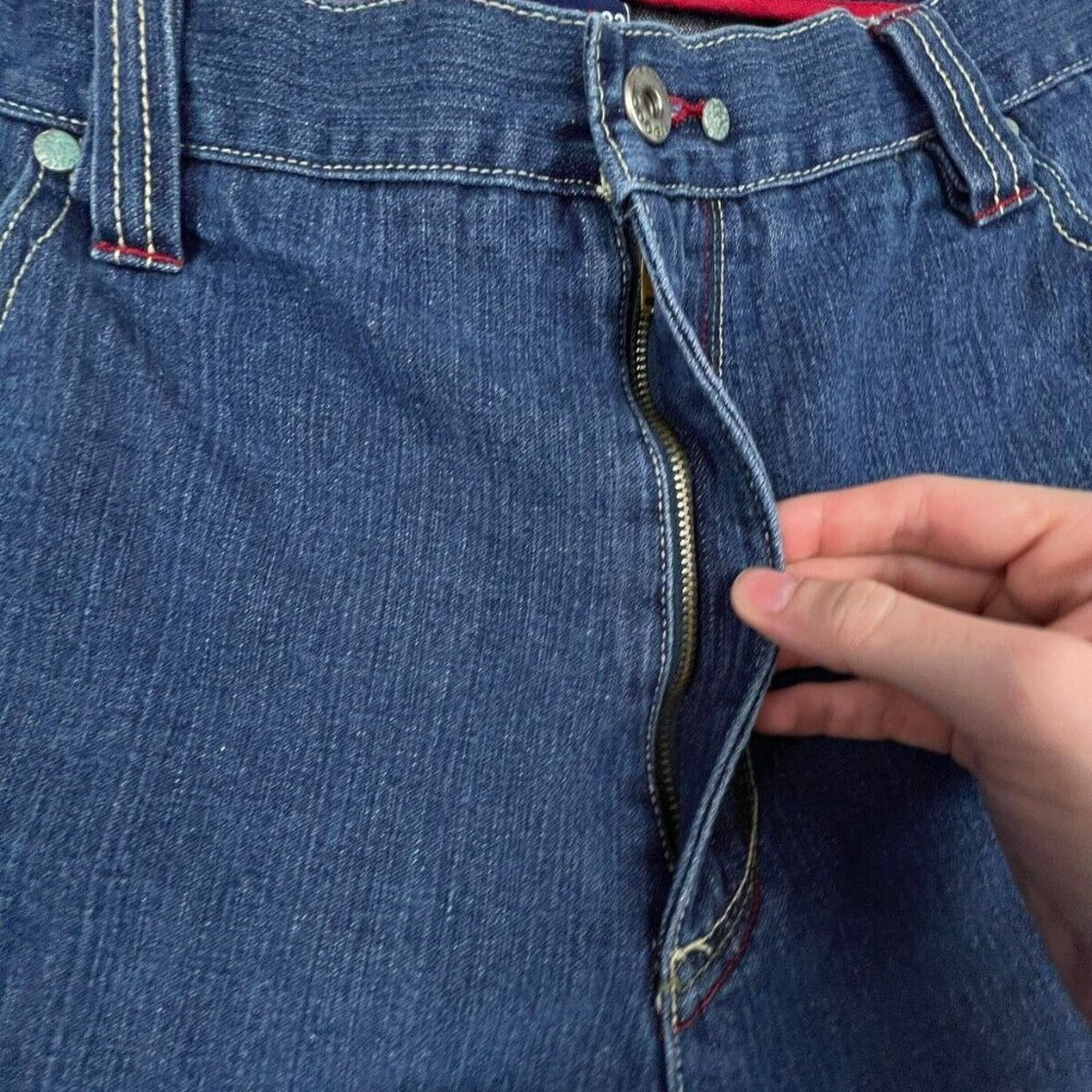 Coogi Mens 42x33 Blue Denim Pants Jeans 100% Cotton Red Green Design Pockets - Picture 13 of 14